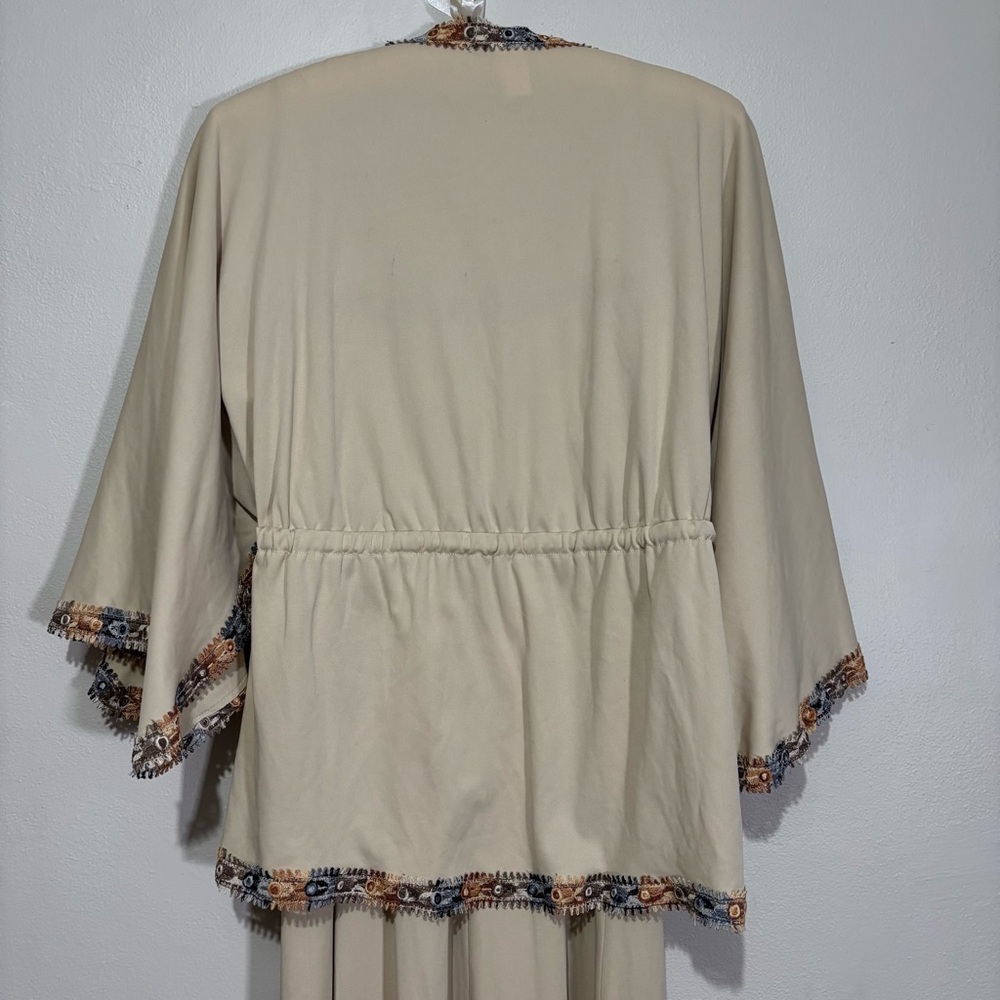 70s Union Made Beige Maxi Slip Dress Lace Detail Kaftan Style Cardigan Wrap Vtg - Picture 11 of 16